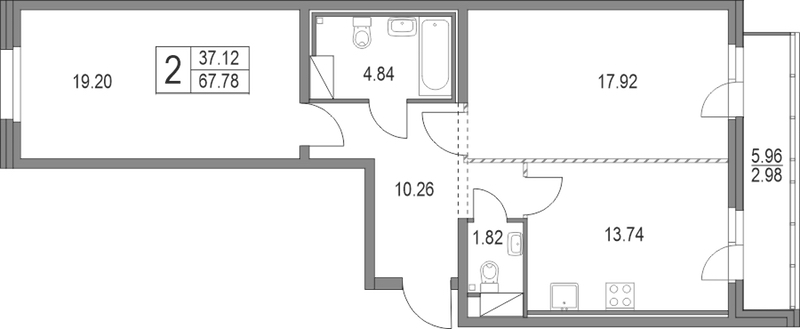 2-комнатная квартира 67.78 м², 3/19 эт., ЖК «Приморский квартал»